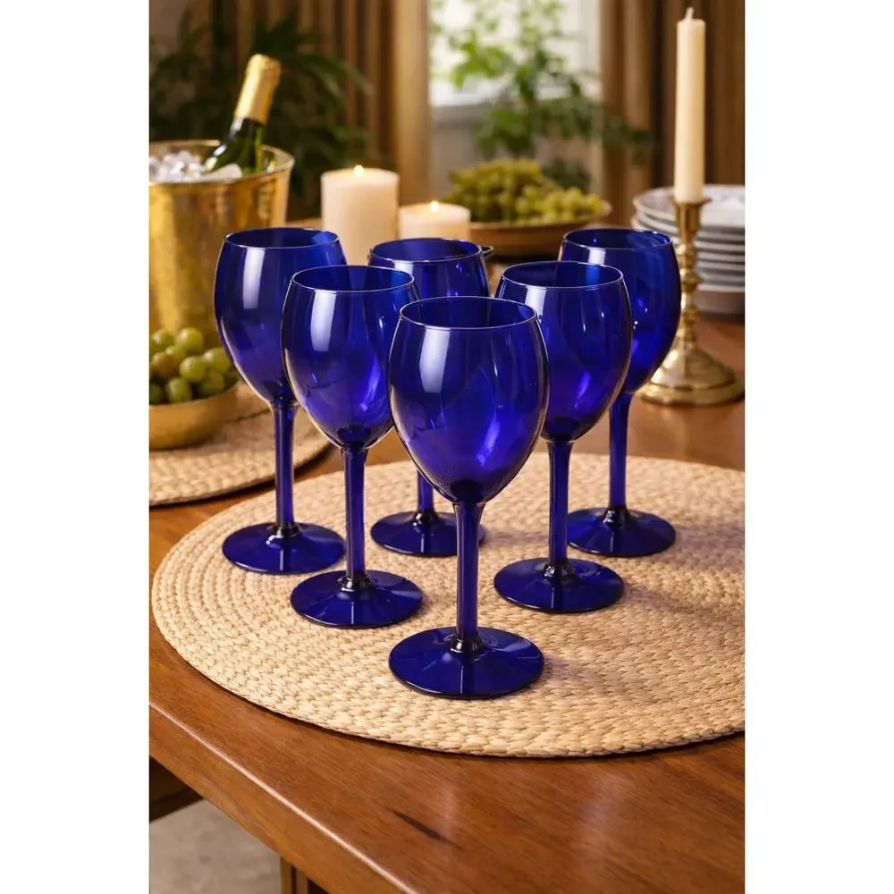 Vintage Set of 6 Pier 1 Cobalt Tall Water Stemware
